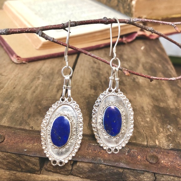 Hand Crafted Jewelry - Sterling silver sodalite earrings Artisan sterling silver earrings